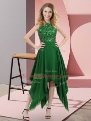 Modern Sleeveless Asymmetrical Beading and Sequins Zipper Evening Dress with Dark Green