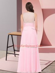 Custom Designed Baby Pink Sleeveless Beading Floor Length Quinceanera Dama Dress