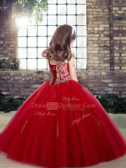 Off The Shoulder Sleeveless Tulle Kids Pageant Dress Beading and Appliques Lace Up