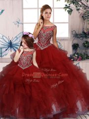 Admirable Beading and Ruffles Sweet 16 Dress Burgundy Zipper Sleeveless Floor Length