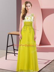 Olive Green Sleeveless Appliques Floor Length Damas Dress