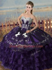 Sweetheart Sleeveless Organza Quinceanera Dresses Embroidery and Ruffles Lace Up