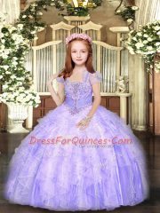 Ball Gowns Child Pageant Dress Lavender Straps Tulle Sleeveless Floor Length Lace Up