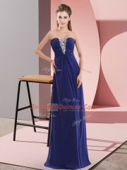 Floor Length Zipper Evening Dress Royal Blue for Prom and Party with Beading