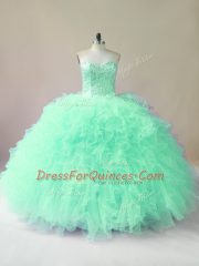 Sophisticated Apple Green Tulle Lace Up Ball Gown Prom Dress Sleeveless Floor Length Beading and Ruffles