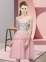 Extravagant Pink Lace Up Sweetheart Appliques Dama Dress Tulle Sleeveless