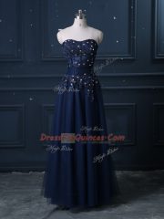 High End Navy Blue Sleeveless Tulle Zipper Prom Dresses for Prom and Party and Military Ball and Sweet 16 and Quinceanera