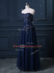 High End Navy Blue Sleeveless Tulle Zipper Prom Dresses for Prom and Party and Military Ball and Sweet 16 and Quinceanera