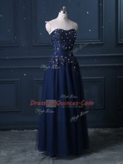 High End Navy Blue Sleeveless Tulle Zipper Prom Dresses for Prom and Party and Military Ball and Sweet 16 and Quinceanera