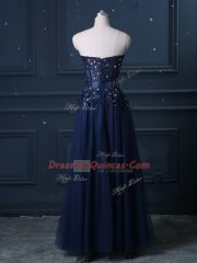 High End Navy Blue Sleeveless Tulle Zipper Prom Dresses for Prom and Party and Military Ball and Sweet 16 and Quinceanera