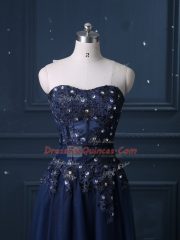 High End Navy Blue Sleeveless Tulle Zipper Prom Dresses for Prom and Party and Military Ball and Sweet 16 and Quinceanera