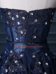 High End Navy Blue Sleeveless Tulle Zipper Prom Dresses for Prom and Party and Military Ball and Sweet 16 and Quinceanera