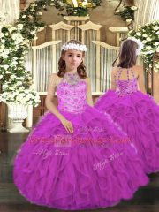 Best Selling Ball Gowns Sweet 16 Dresses Fuchsia Halter Top Tulle Sleeveless Floor Length Lace Up