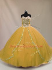 Sleeveless Tulle Lace Up Sweet 16 Quinceanera Dress in Brown with Beading
