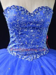 Blue Lace Up Sweetheart Beading Quince Ball Gowns Tulle Sleeveless