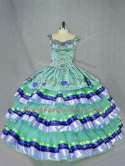 Attractive Sleeveless Lace Up Floor Length Embroidery and Ruffled Layers Quinceanera Gown