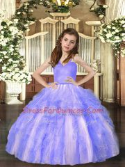Elegant Lavender Pageant Dresses Party and Sweet 16 and Wedding Party with Ruffles Straps Sleeveless Lace Up