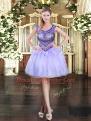 Hot Sale Lavender Sleeveless Mini Length Beading Zipper Evening Dress