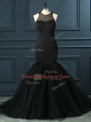 Extravagant Black Prom Dress Prom and Party and Military Ball with Beading Scoop Sleeveless Zipper