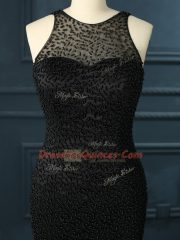 Extravagant Black Prom Dress Prom and Party and Military Ball with Beading Scoop Sleeveless Zipper