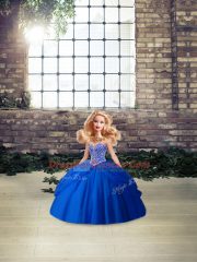 Royal Blue Tulle Lace Up Sweet 16 Dresses Sleeveless Brush Train Beading and Pick Ups