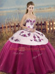 Colorful Ball Gowns Quinceanera Gowns Fuchsia Sweetheart Tulle Sleeveless Floor Length Lace Up
