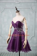 Sleeveless Mini Length Appliques and Ruching Lace Up Prom Gown with Purple
