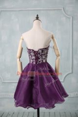 Sleeveless Mini Length Appliques and Ruching Lace Up Prom Gown with Purple