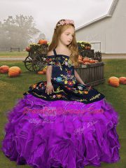 Eggplant Purple and Purple Girls Pageant Dresses Party and Wedding Party with Embroidery and Ruffles Straps Sleeveless Lace Up