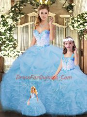 Perfect Floor Length Blue 15th Birthday Dress Sweetheart Sleeveless Lace Up