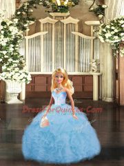 Perfect Floor Length Blue 15th Birthday Dress Sweetheart Sleeveless Lace Up
