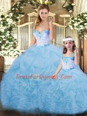 Perfect Floor Length Blue 15th Birthday Dress Sweetheart Sleeveless Lace Up