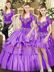 Sweet Sleeveless Lace Up Floor Length Beading and Ruffled Layers Sweet 16 Quinceanera Dress
