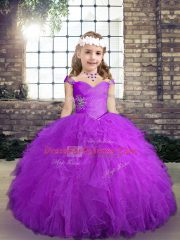 Floor Length Ball Gowns Sleeveless Purple Pageant Dress Lace Up