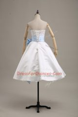 Knee Length White Prom Gown Sweetheart Long Sleeves Lace Up