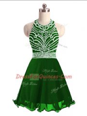 Fabulous Green Prom Evening Gown Prom and Party and Military Ball with Beading Halter Top Sleeveless Lace Up