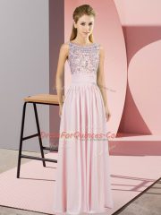 Pink Empire Scoop Sleeveless Chiffon Floor Length Backless Beading Evening Dress