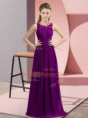Colorful Floor Length Empire Sleeveless Purple Court Dresses for Sweet 16 Zipper