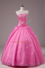 Stunning Strapless Sleeveless Organza Sweet 16 Dress Embroidery Lace Up