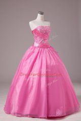 Stunning Strapless Sleeveless Organza Sweet 16 Dress Embroidery Lace Up