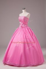Stunning Strapless Sleeveless Organza Sweet 16 Dress Embroidery Lace Up
