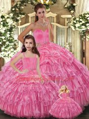 Sleeveless Floor Length Ruffled Layers Lace Up Quinceanera Dress with Rose Pink