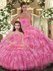 Sleeveless Floor Length Ruffled Layers Lace Up Quinceanera Dress with Rose Pink