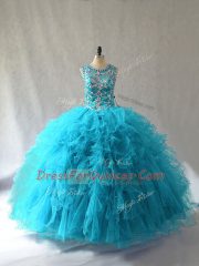 Fantastic Baby Blue 15 Quinceanera Dress Sweet 16 and Quinceanera with Beading and Ruffles Scoop Sleeveless Lace Up