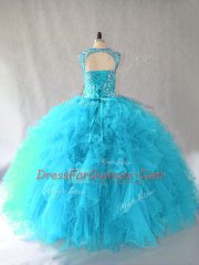 Fantastic Baby Blue 15 Quinceanera Dress Sweet 16 and Quinceanera with Beading and Ruffles Scoop Sleeveless Lace Up