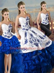 Blue And White Sleeveless Organza Lace Up Vestidos de Quinceanera for Sweet 16 and Quinceanera