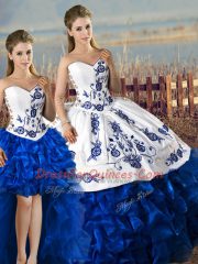 Blue And White Sleeveless Organza Lace Up Vestidos de Quinceanera for Sweet 16 and Quinceanera
