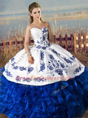 Blue And White Sleeveless Organza Lace Up Vestidos de Quinceanera for Sweet 16 and Quinceanera