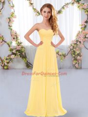 Floor Length Empire Sleeveless Gold Dama Dress Lace Up