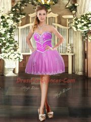 Attractive Mini Length Lilac Prom Evening Gown Tulle Sleeveless Beading and Appliques